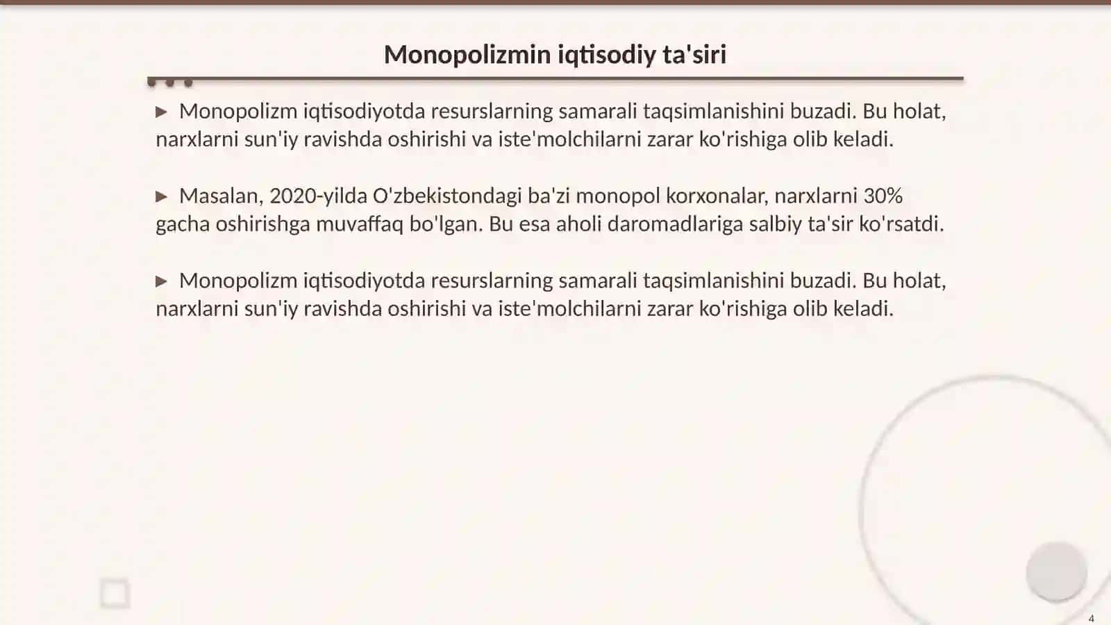 IQTISODIYOTIDA MONOPOLIZMGA QARSHI SIYOSAT VA RAQOBATNI RIVOJLANTIRISHDA DAVLATNING RO'LI 4