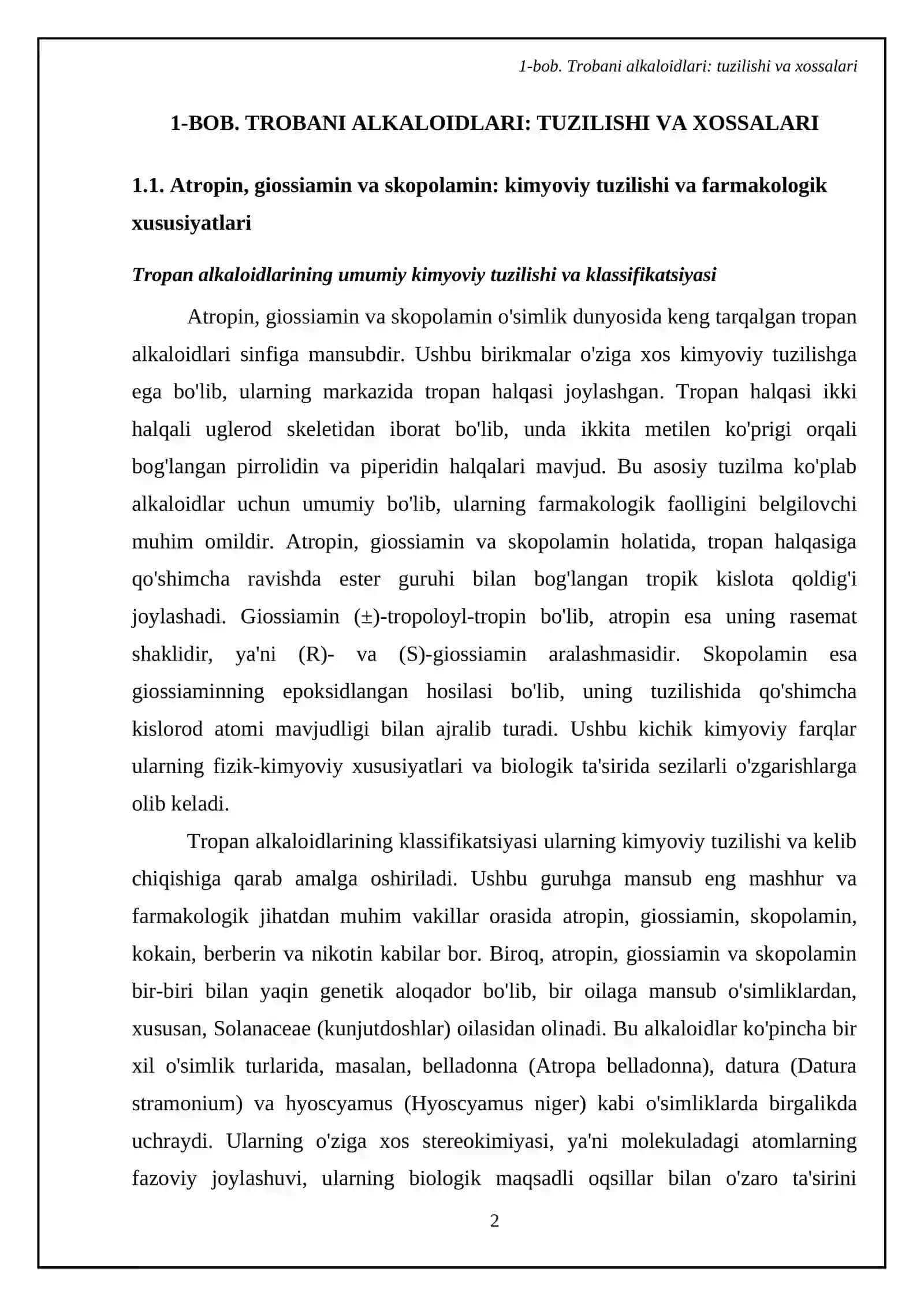 Atropin, giossiamin, skopolamin, xinin, papaverin alkaloidlari: toksikologik ahamiyati va tahlil usullari 4