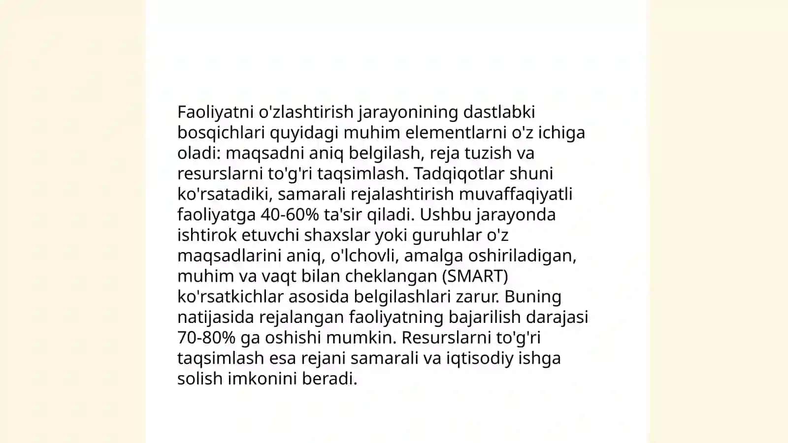 Faoliyatning o'zlashtirilishi va malakalarni egallash 4