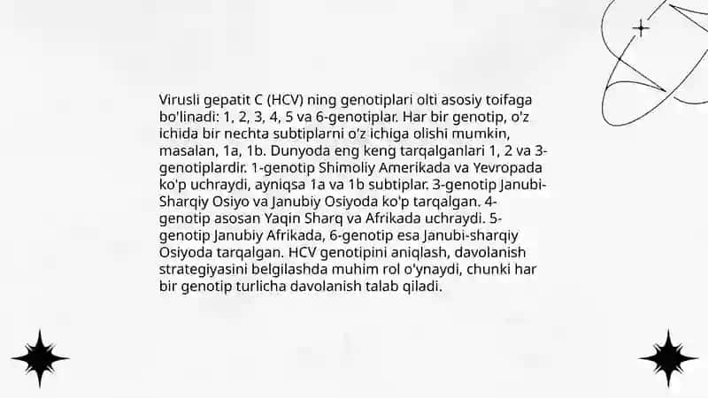 Virusli gepatit C va D etiologiyasi, epidemiologiyasi, laborator tekshiruvlar, klinikasi, davolash 4