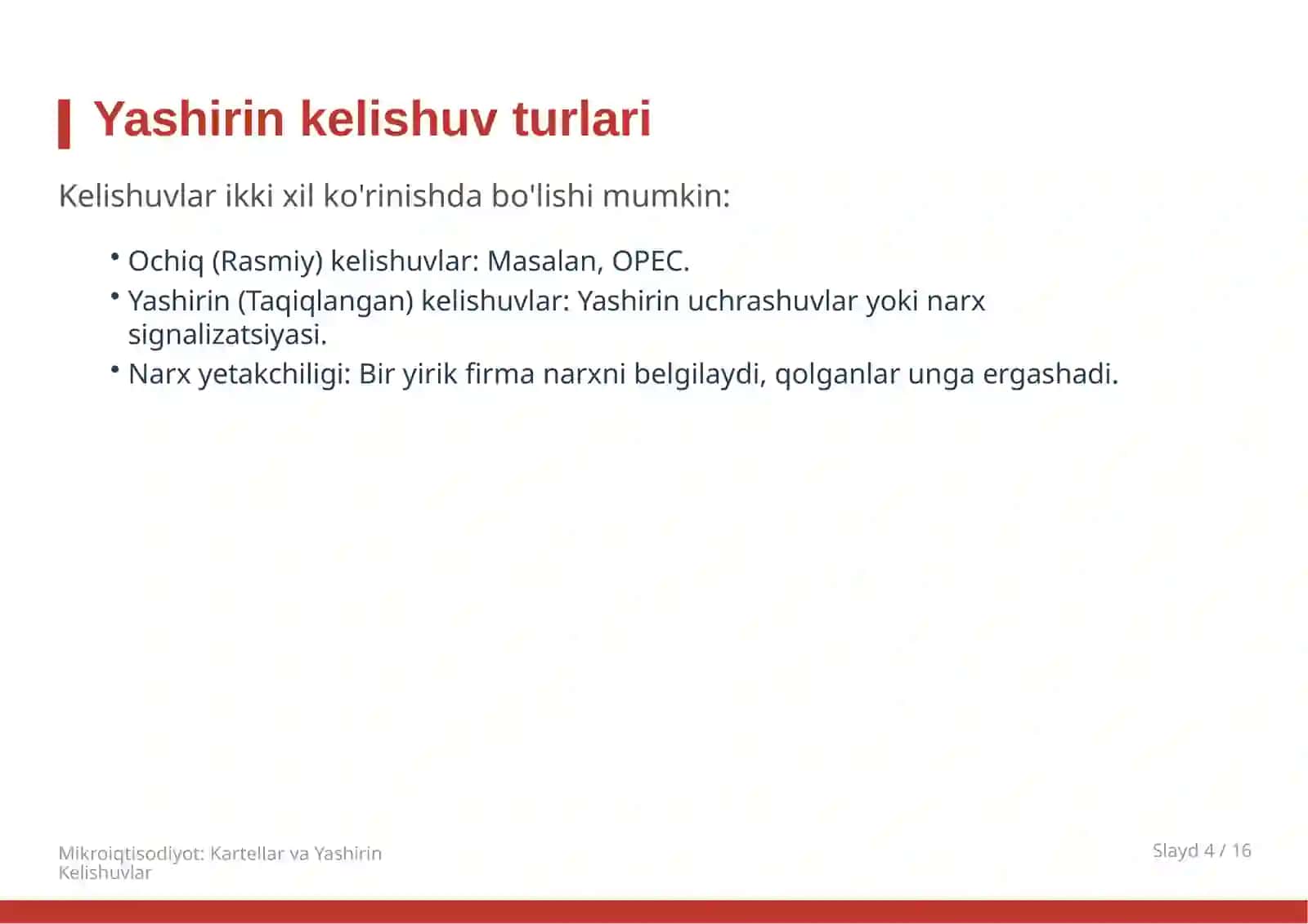 KARTELLAR VAYASHIRIN KELISHUVLAR IQTISODIYOTI 4