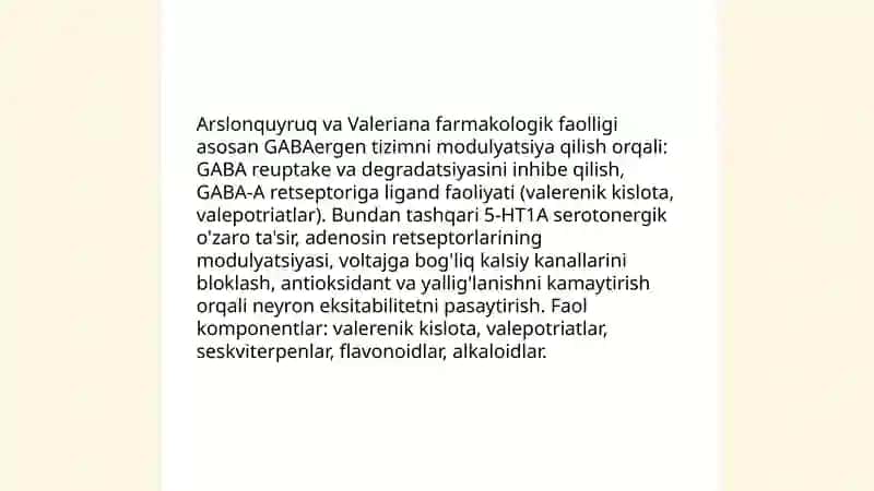 Arslonquyruq va Valeriana o'simligining dorivorligi 4