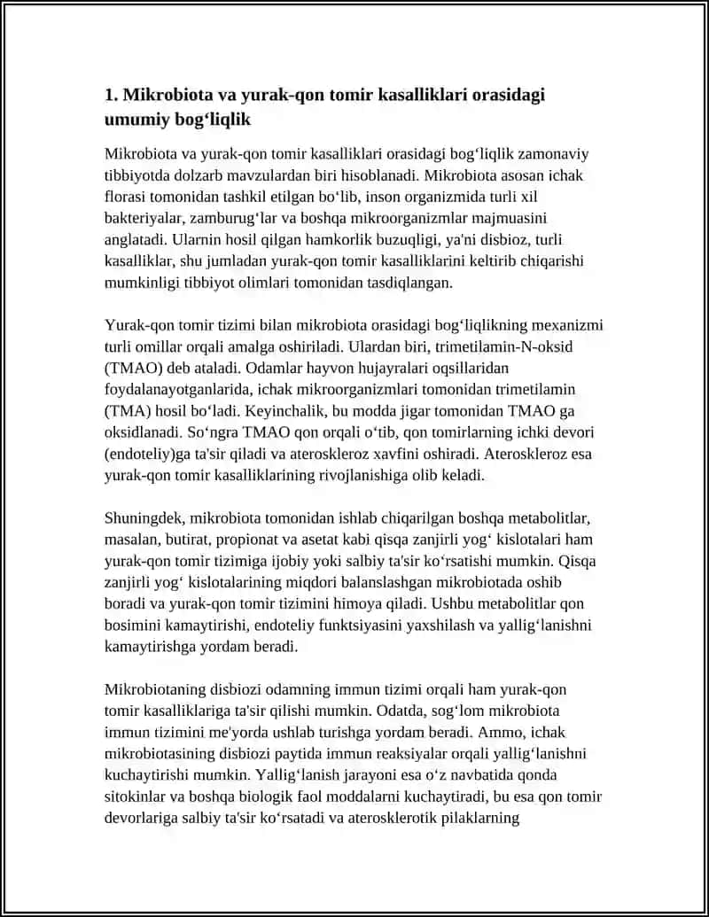 MIKROBIOTA VA YURAK QON TOMIR TIZIMI O'RTASIDAGI BOĞLIQLIK. TMOA MEXANIZIMI 4
