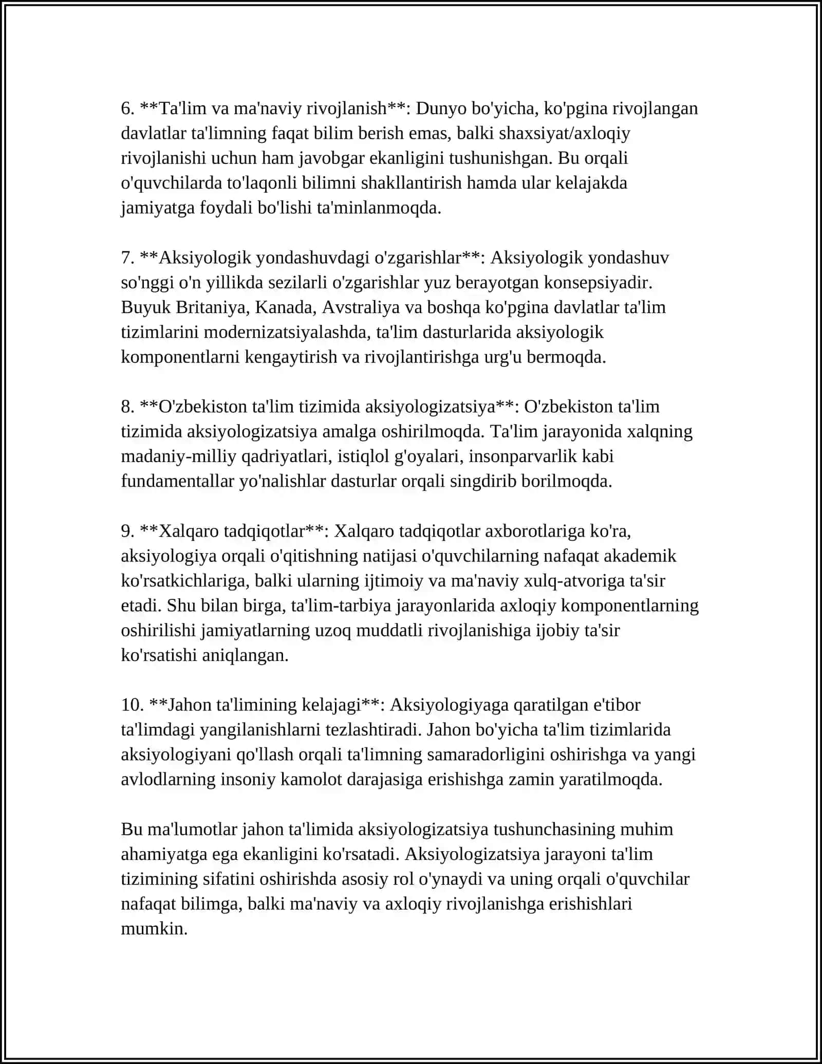 JAHON TA'LIM SOHASINI AKSIOLOGIZATSIYALASH 4