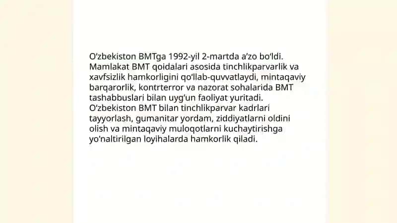 O'zbekistonning BMTdagi a'zoligi va tarixiy rivojlanishi 4