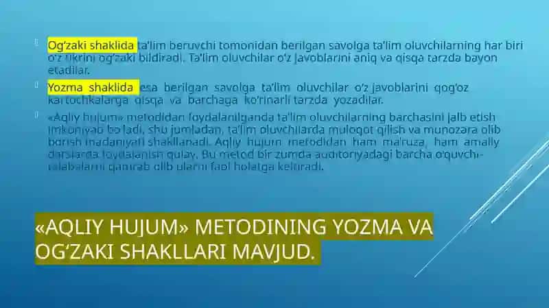 FIKRLARNI YARATISH: «AQLIY HUJUM» METODI 4