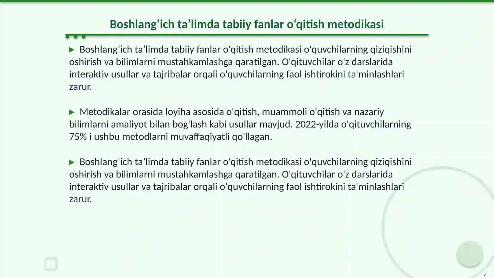 O‘qituvchini boshlang‘ich ta’lim tabiiy fanlar darslariga tayyorgarlik ko‘rishi 4
