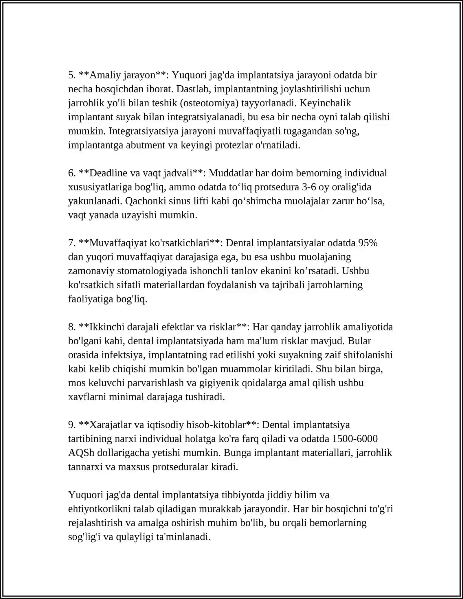 YUQORI VA PASTKI JAGDA DENTAL IMPLANTATSIYA XUSUSIYATLARI 4