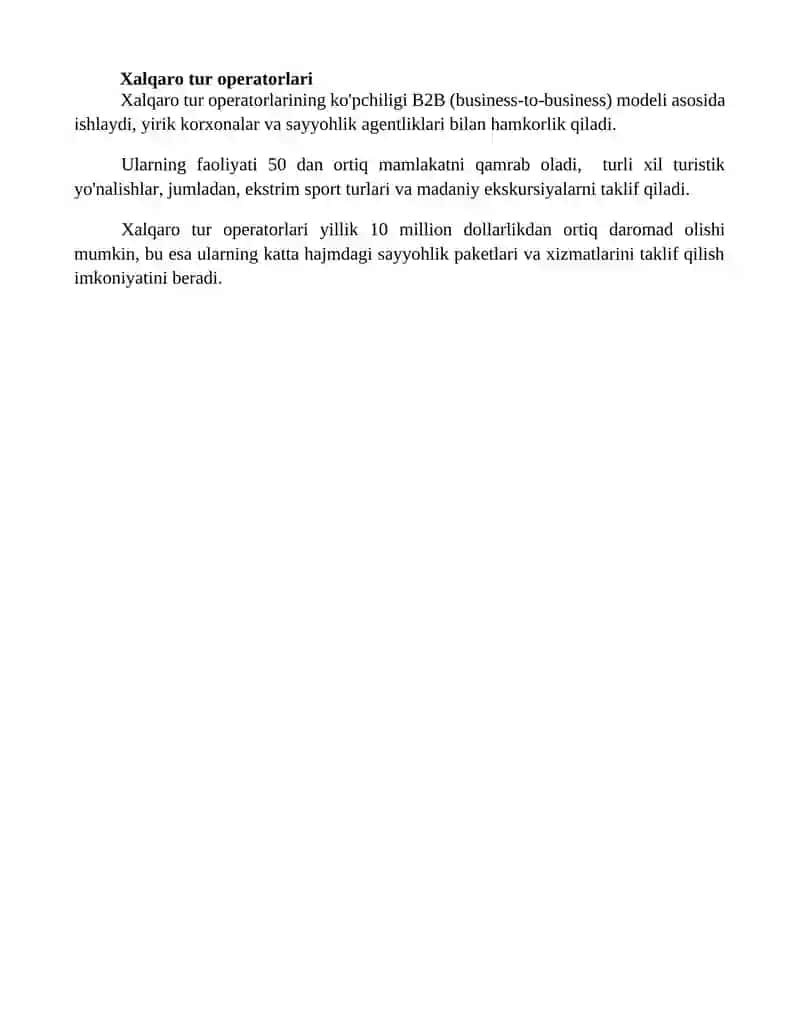 Tur operatorlari tushunchasi va ularning faoliyat turlari 4