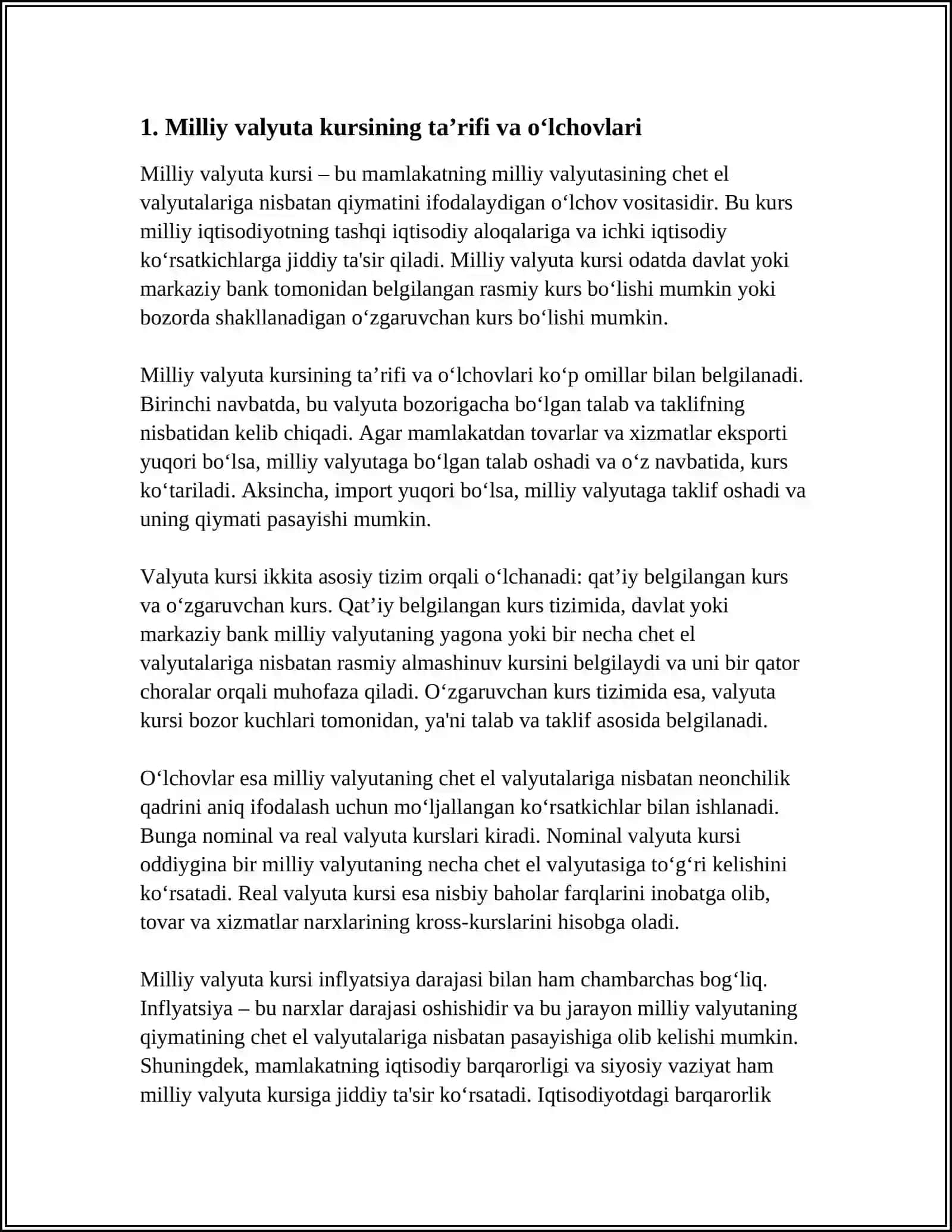 MILLIY VALYUTA KURSI VA UNGA TA'SIR ETUVCHI OMILLAR 4