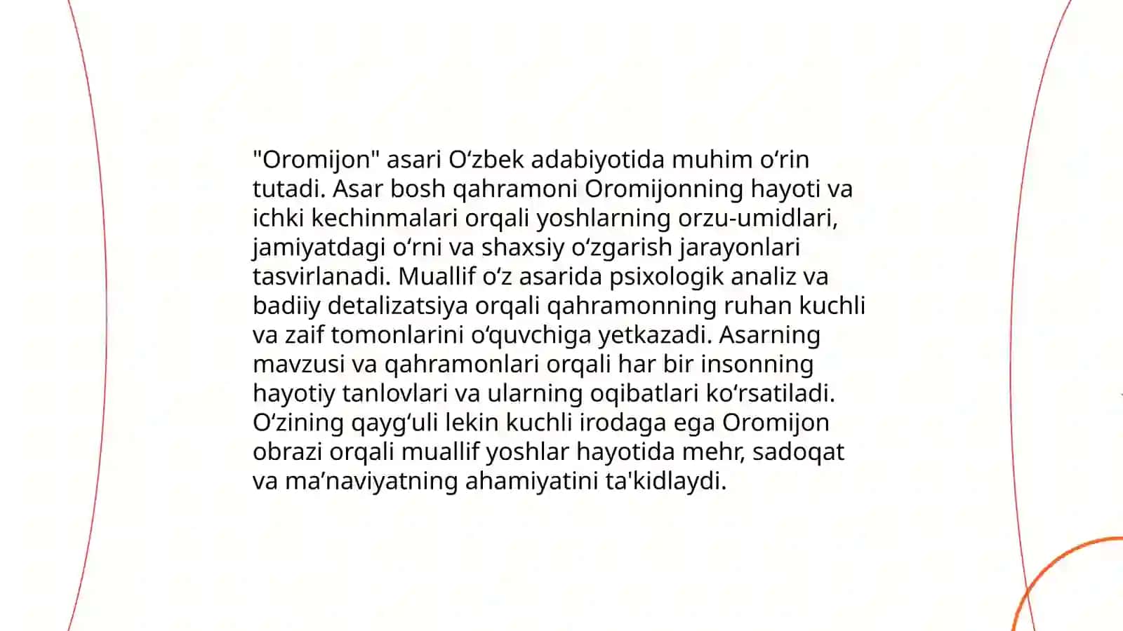 O'zbek xalq kuyi "oromijon" asarini musiqiy tahlil, badiiy tahlil qilish, o'zbek xalq musiqasi haqida ma'lumot, mohir rubob cholg'u ijrochisi haqida ma'lumot 4