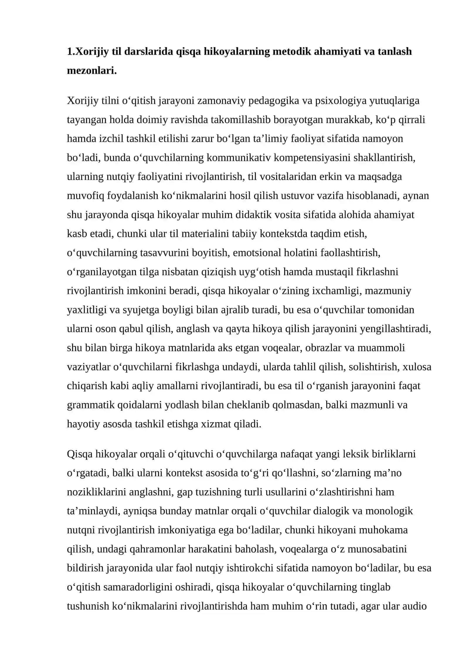O‘QISH KO‘NIKMASINI RIVOJLANTIRISHDA QISQA HIKOYALARDAN SAMARALI FOYDALANISH USULLARI VA TEXNOLOGIYALARI 4