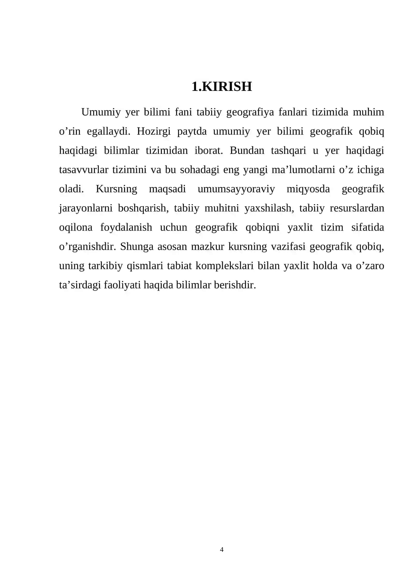 UrDU Tabiatshunoslik va Geografiya fakulteti, geografiya yo’nalishi 4