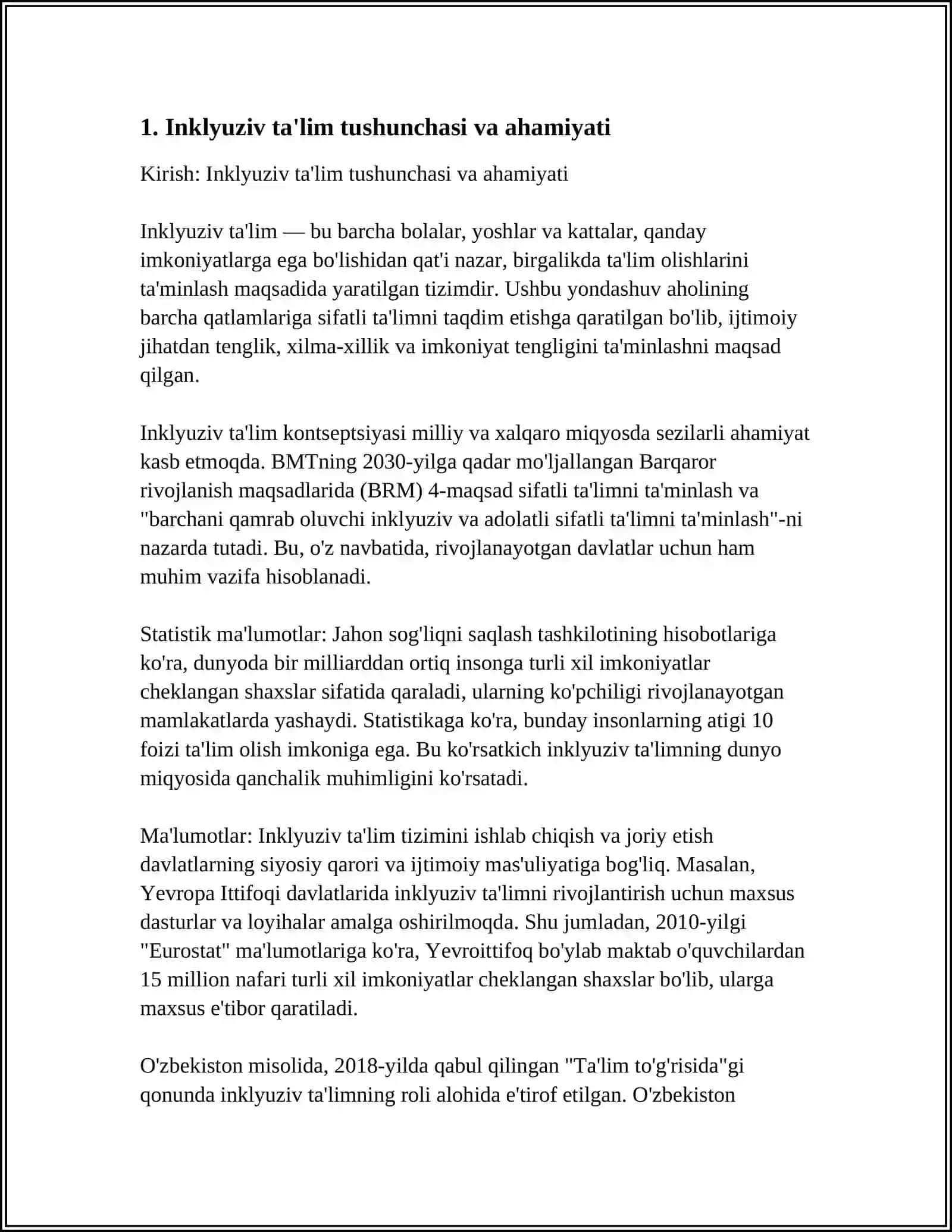 INKLYUZIV TA’LIMNI SHART- SHAROITLAR VA PEDAGOGIK JARAYONNI TASHKIL ETISH 4