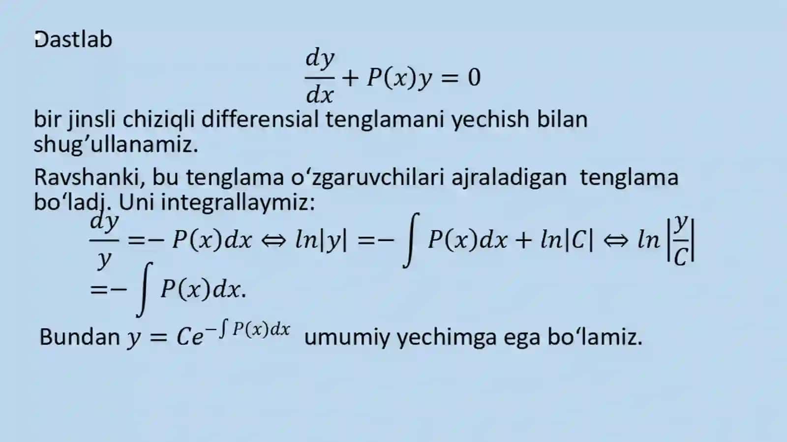 Birinchi tartibli chiziqli va Bernulli tenglamalari.Tola differensiallitenglama 4