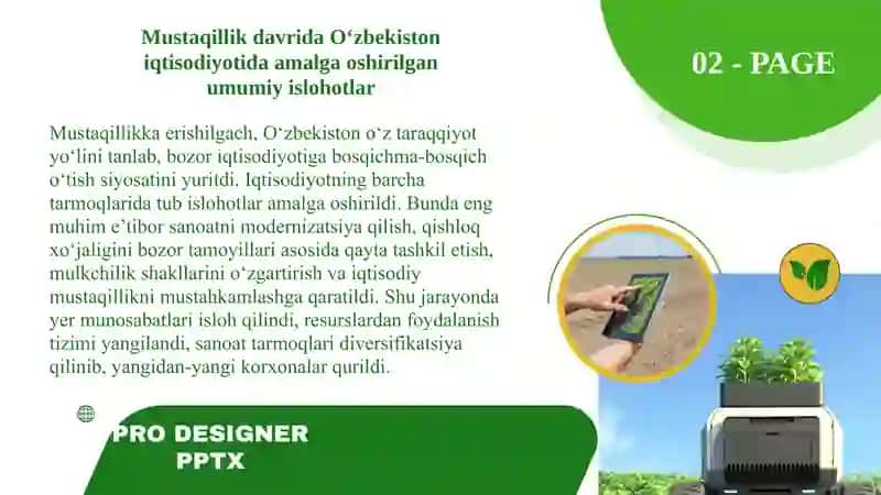 Mustaqillik yillarida qishloq xo‘jaligi va sanoat sohasidagi o‘zgarishlar. 4