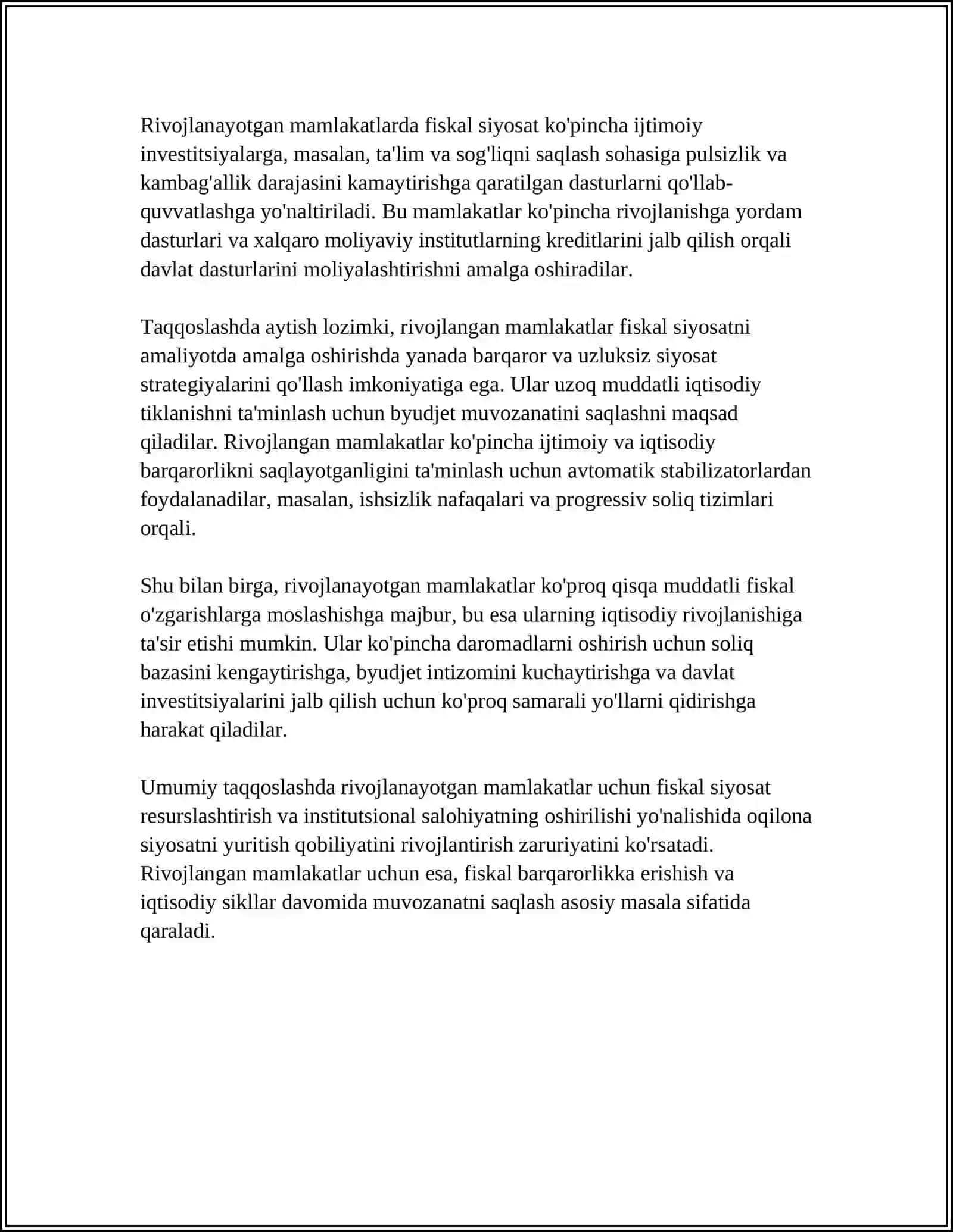 JAXON TAJRIBASI: RIVOJLANGAN VA RIVOJLANYATGAN MAMLAKATLARDA FISKAL SIYOSAT MODELLARI 4