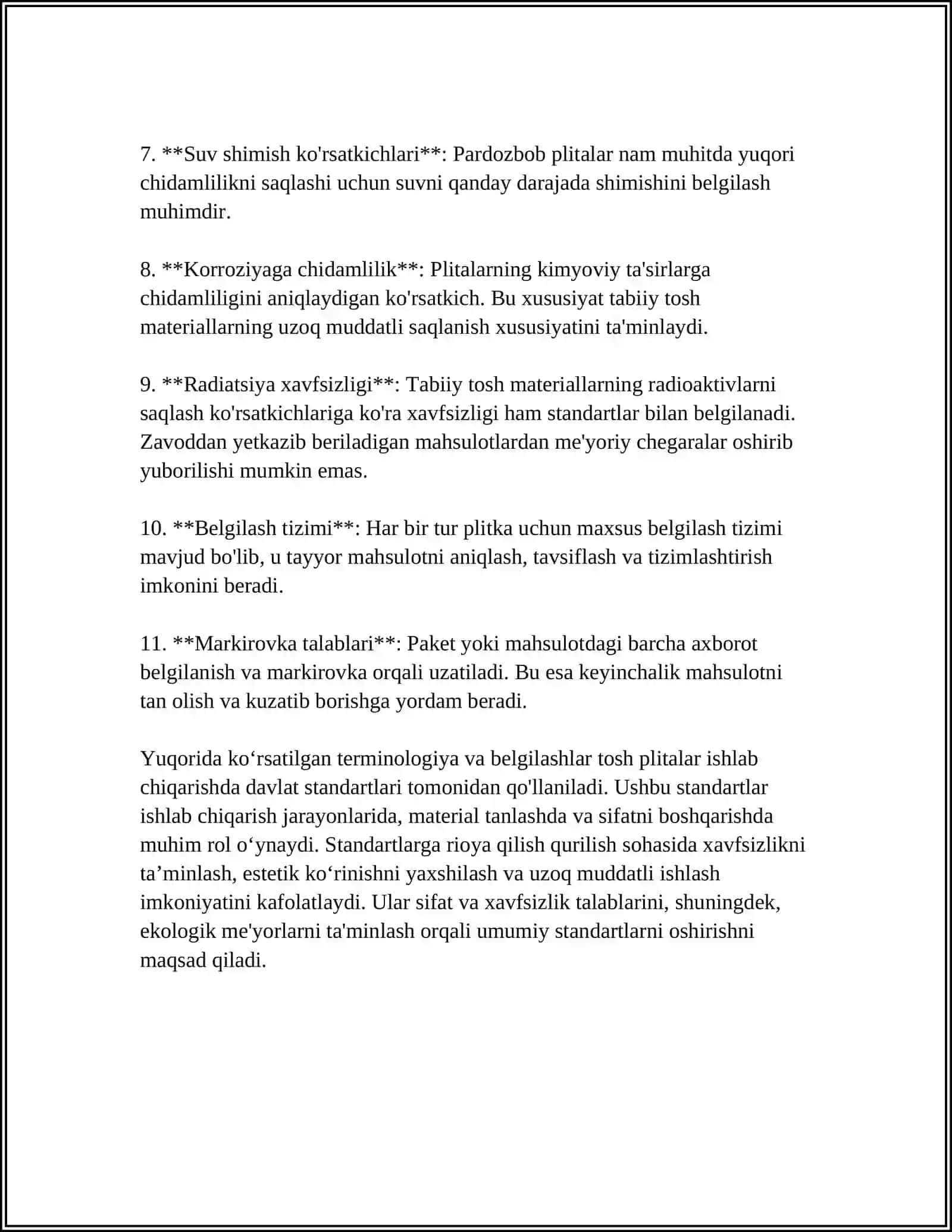 TABIIY TOSH MATERIALLAR ASOSIDA PARDOZBOB PLITALARNING DAVLAT STANDARTLARI 4
