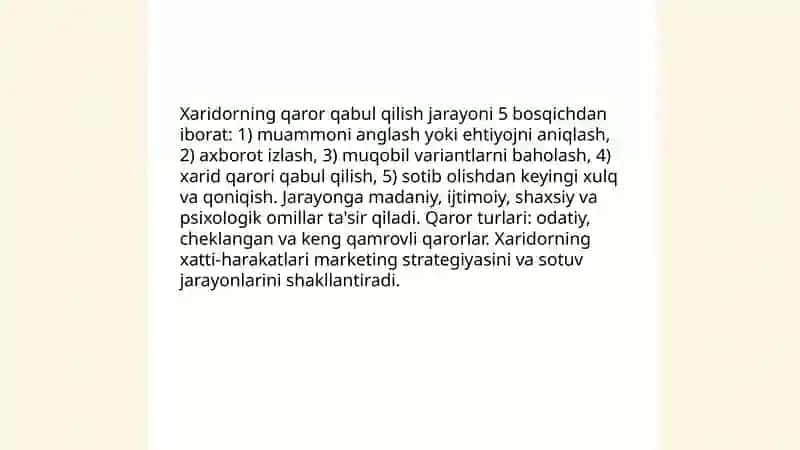Isteʼmol bozorlari va xaridor xulq-atvorini oʻrganish. 4