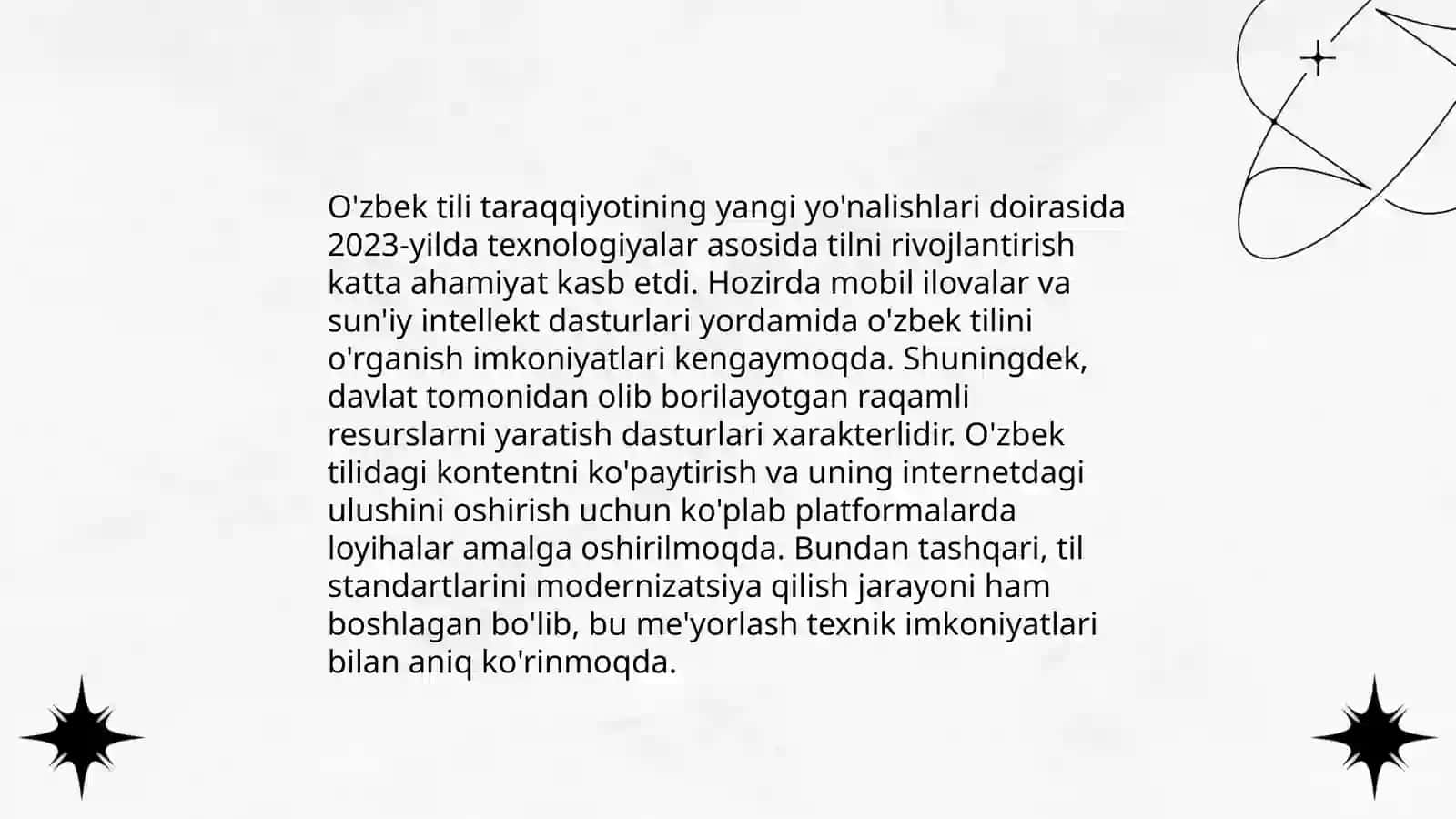 Oʻzbek tilining davlat tili sifatidagi nufuzi va mavqeini tubdan oshirish chora-tadbirlari toʻgʻrisidagi 4