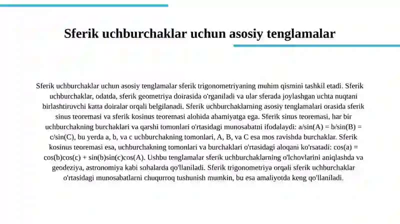 Sferik trigonometriyaning asosiy formulalari 4