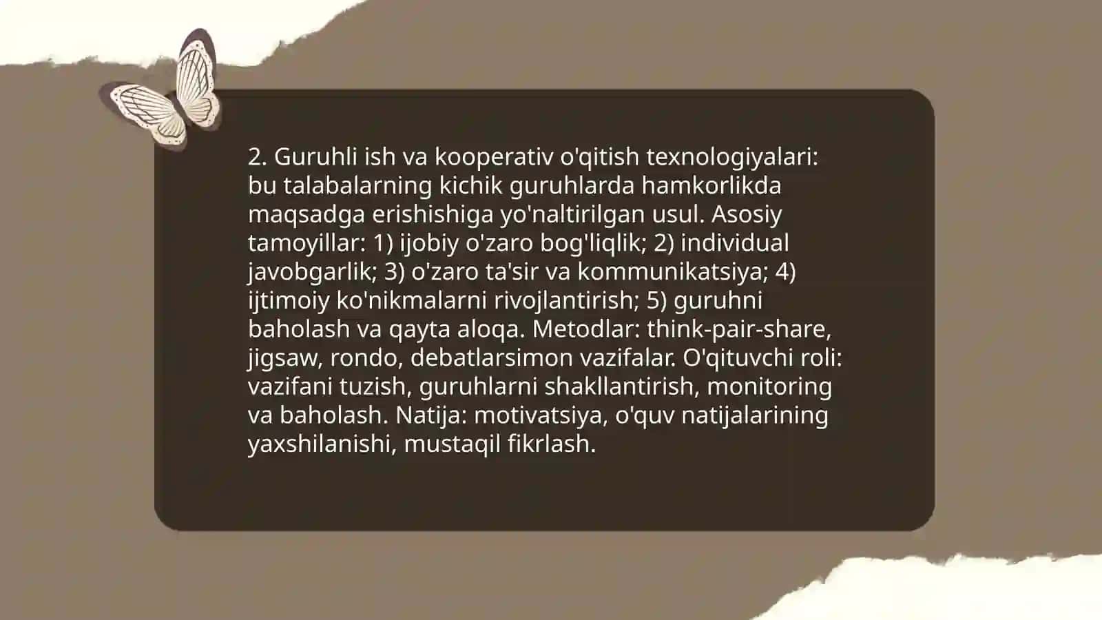 Ta'limning interfaol usullari.Dars o‘tish texnologiyalari 4