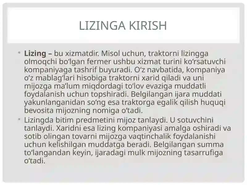 Lizingning Tushunchasi 4
