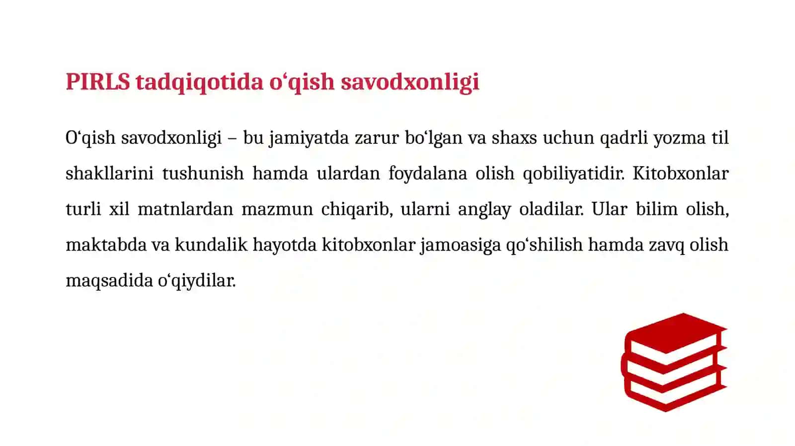 Boshlang‘ich sinf o‘quvchilarining o‘qish savodxonligini baholash xalqaro dasturi hamda PIRLS 2021 tadqiqoti natijalari 4