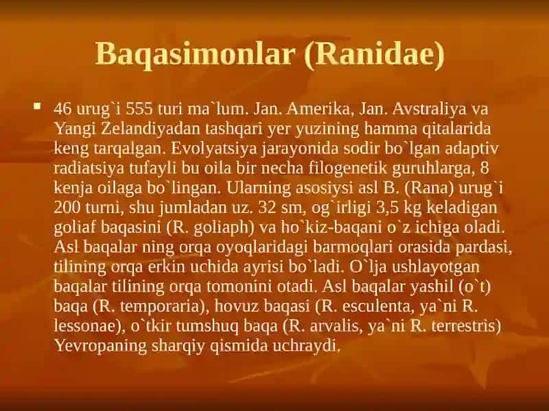 O‘ZBEKISTON FAUNASIDA UCHRAY-DIGAN SUVDA HAMDA QURUQLIKDA YASHOVCHILARNING HAYOTI VA AHAMIYATI. 4