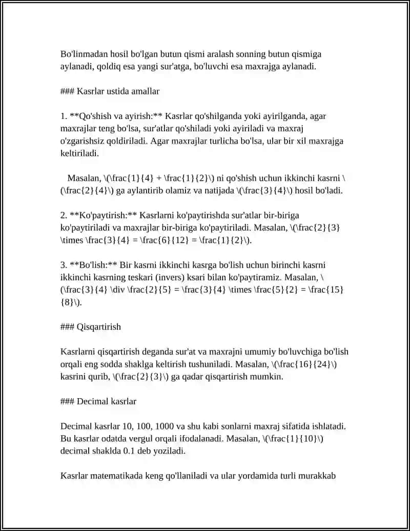 KASRLAR. O’NLI KASRLAR. CHEKSIZ DAVRIY O’NLI KASRLAR 4