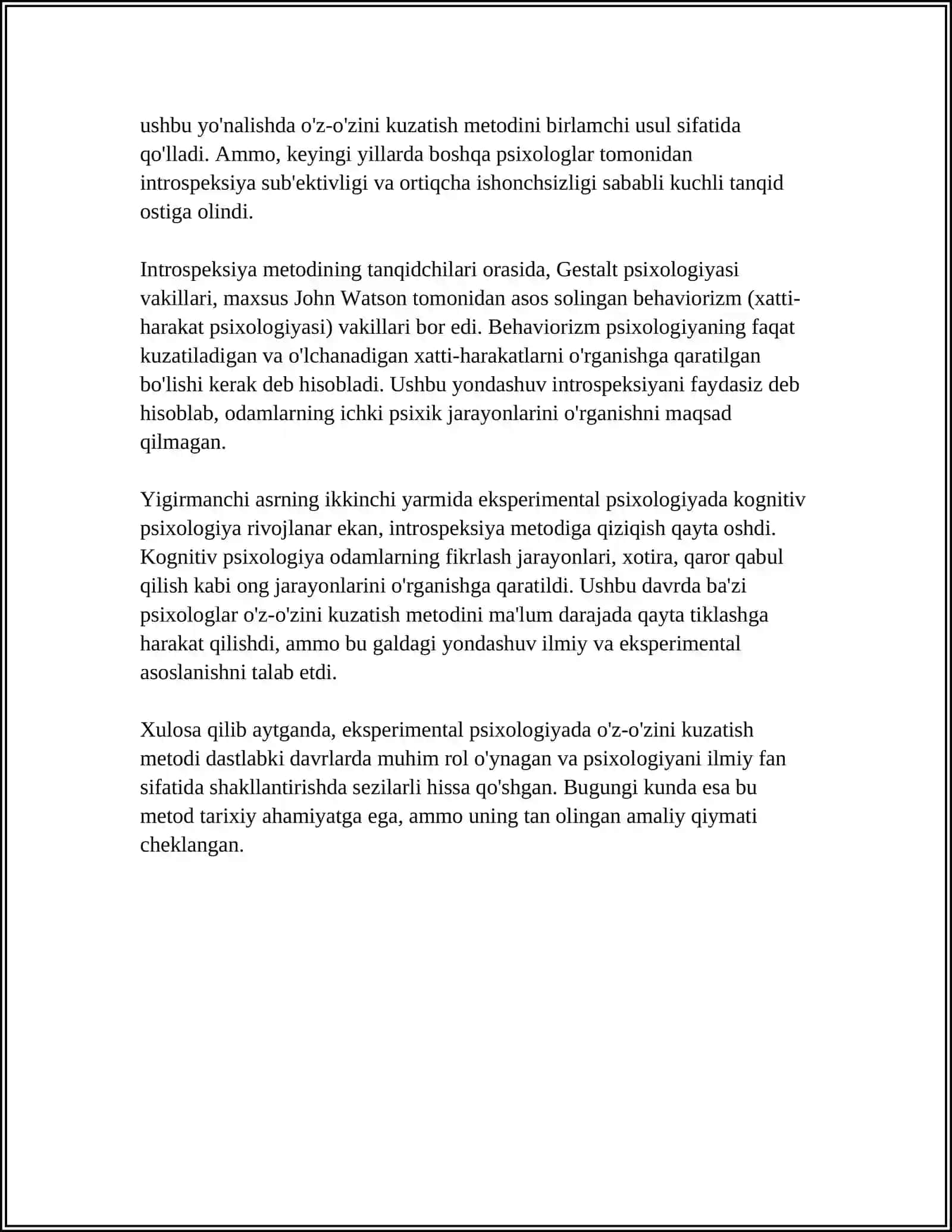 EKSPERIMENTAL PSIXOLOGIYADA O'Z O'ZINI KUZATISH METODI HAQIDA SLAYD 4