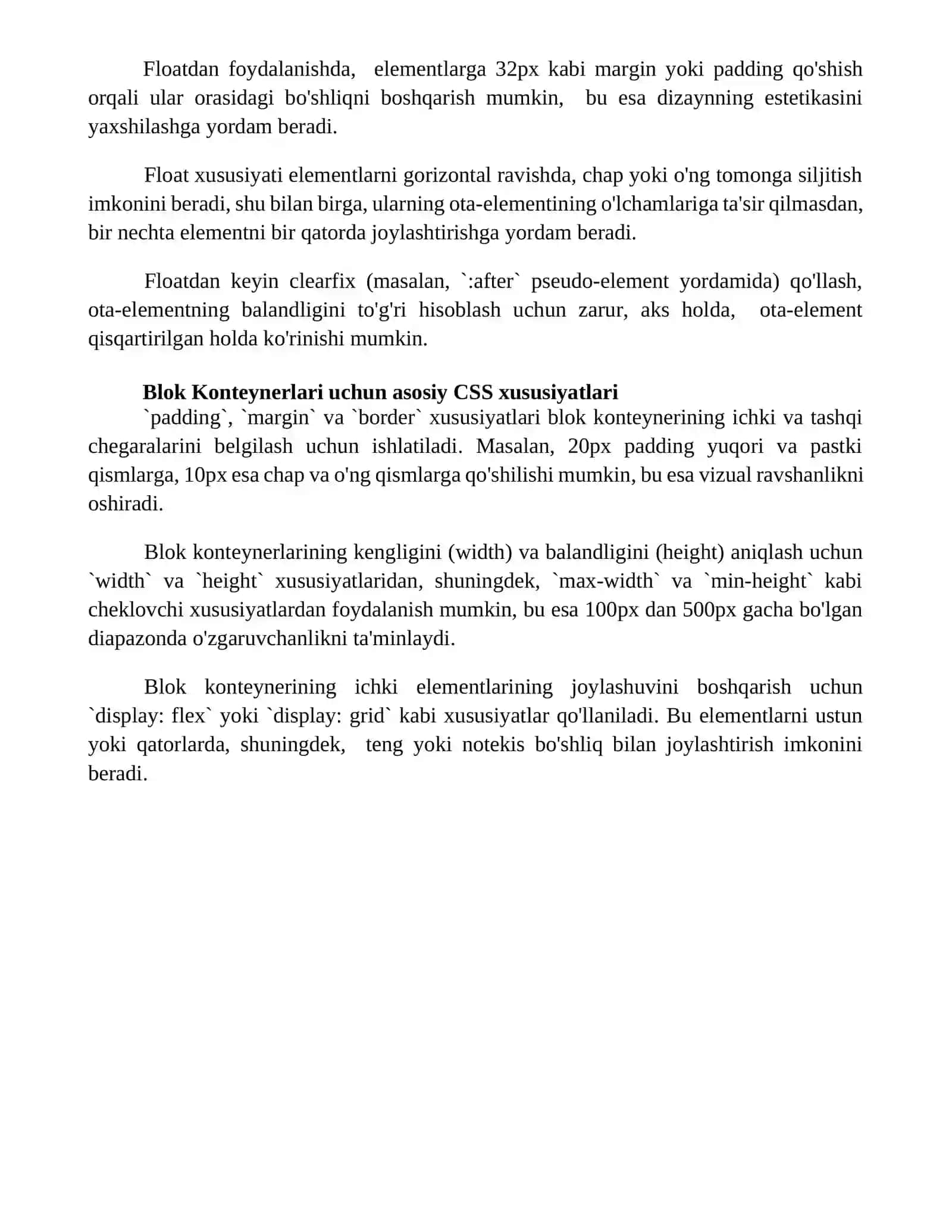 CSS blok konteynerlarini yaratish va ularga stil berish 4