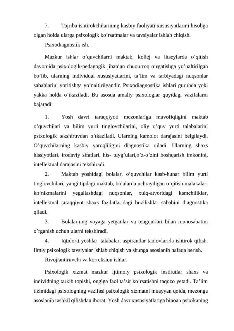 TA’LIMDA AMALIY PSIXOLOGNING ETIK NORMA VA KOIDALARI.PSIXOLOGIK XIZMATNING NORMATIV VA IShChI XUJJATLARI 4