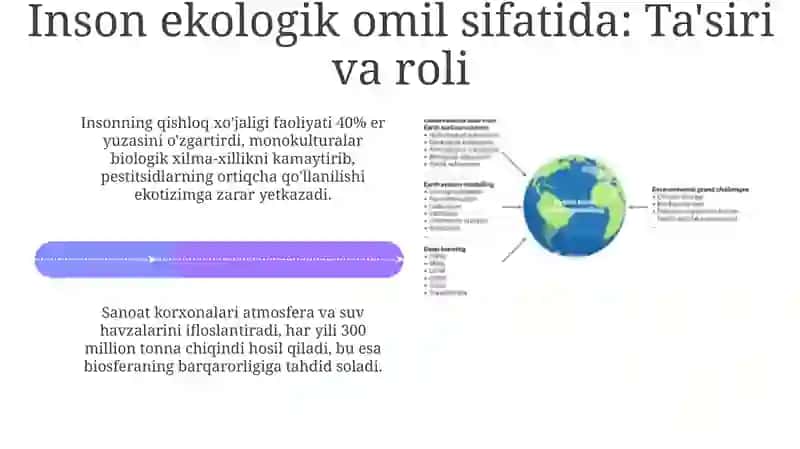 Ekologiya. Odam ekologik omil. Biosfera va uning muammolari 4