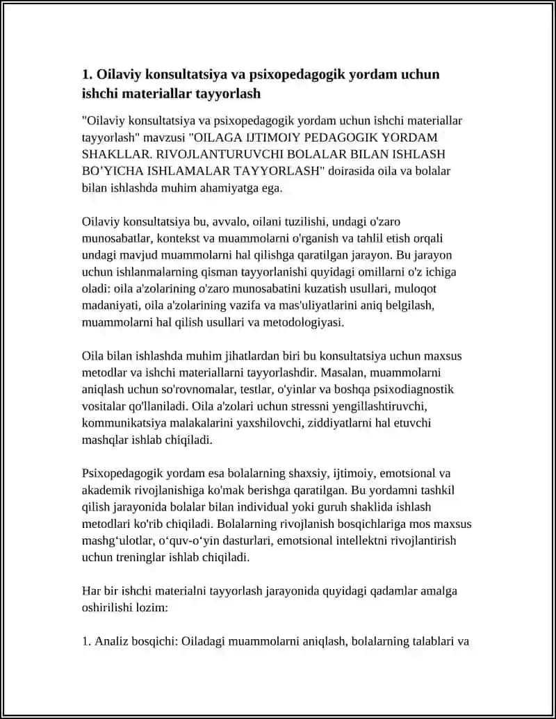 Oilaviy konsultatsiya va psixopedagogik yordam uchun ishchi materiallar tayyorlash 4