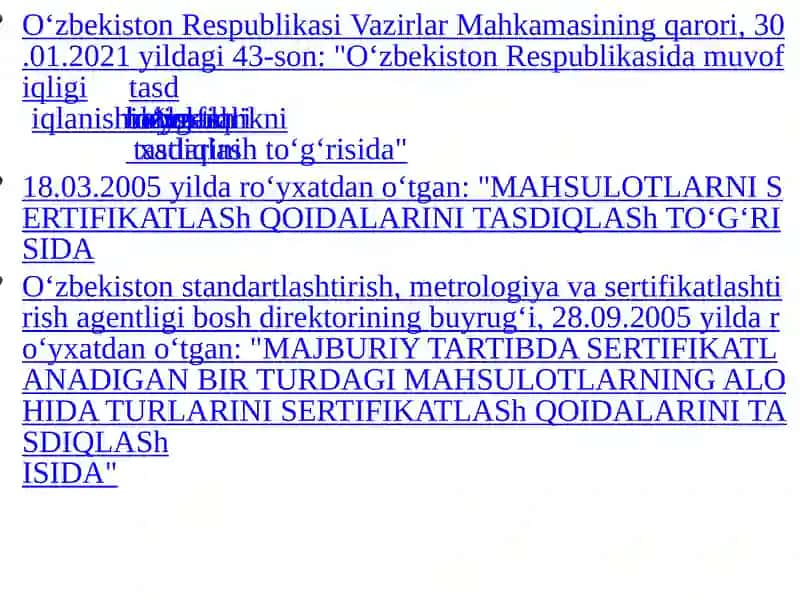MAVZU.YO‘L QURILISHI MAHSULOTLARINI SERTIFIKATLASHTIRISH 4