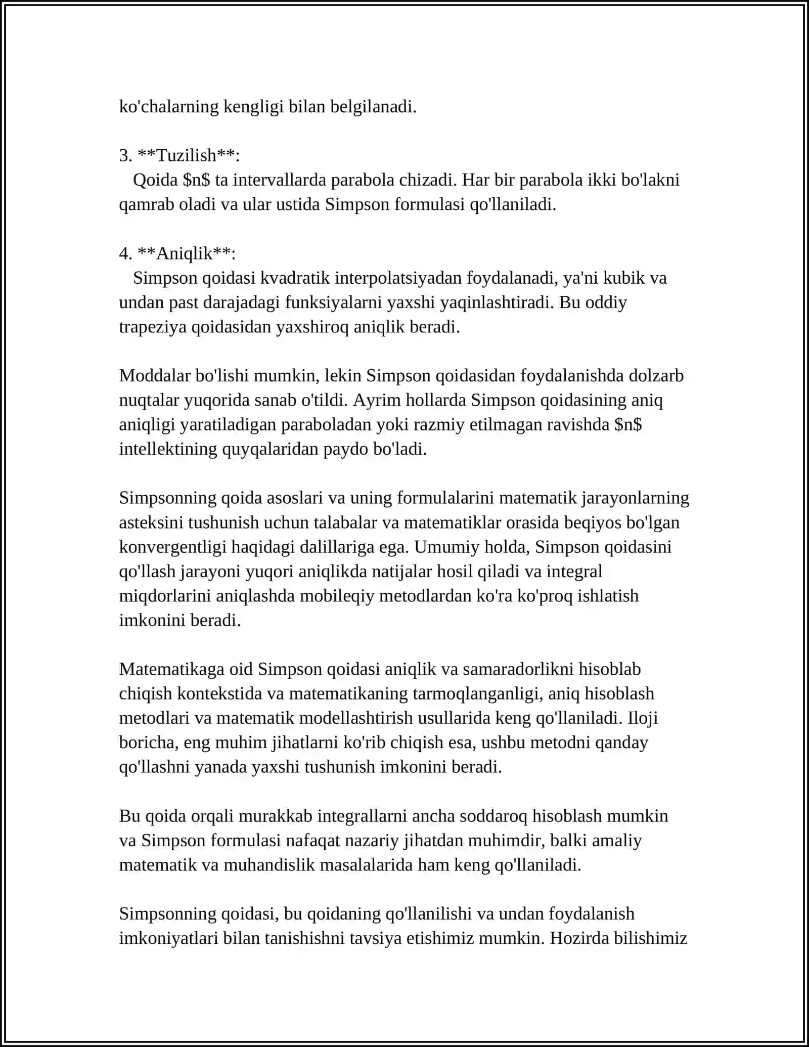 INTEGRALLARNI TAQRIBIY HISOBLASHDA SIMPSON FORMULASINING MATLAB DASTURIDAGI TADBIG'I 4