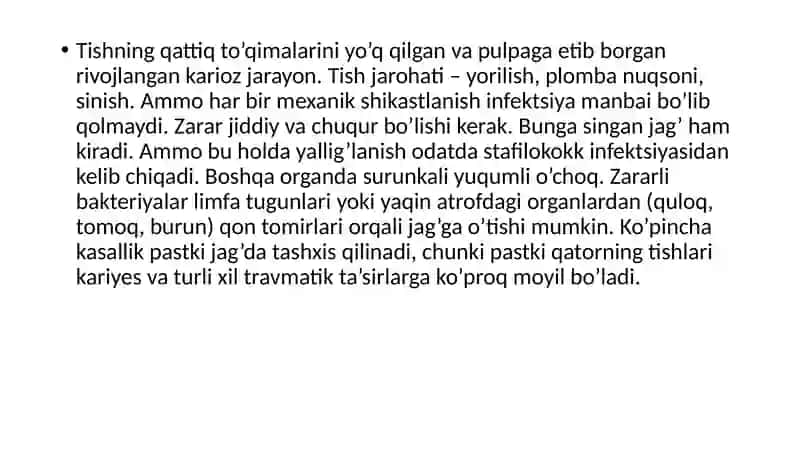 YuqorijağÕtkirosteomiyelitiVaAtrofdagiRivojlanganapsessVaFlegmonalari(Periostit,TanglayAbsessikozKosasi,lunj,Chakkaosti,YanoqSoxalariflegmonalariНормухамбетовКамрон411-C 4