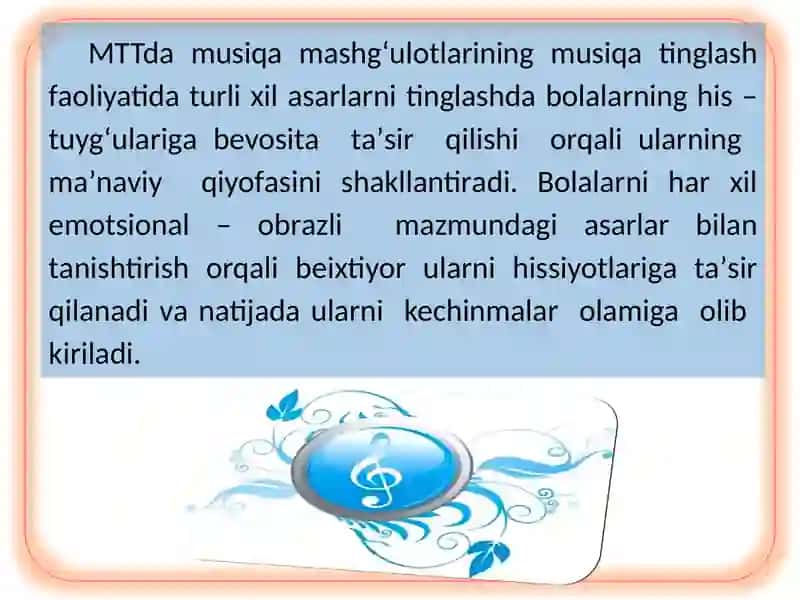 Maktabgacha yoshdagi bolalar bilan musiqiy faoliyat turlarining klassifikatsiyasi 4