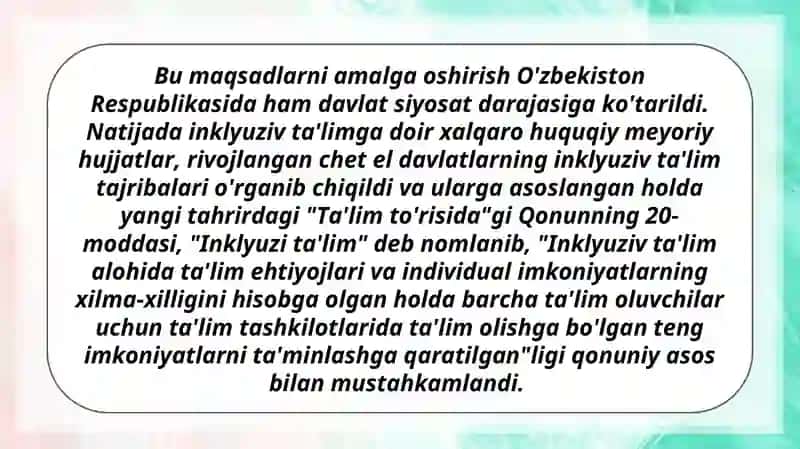 Imkoniyati cheklangan bolalarni inklyuziv taʼlim va tarbiyalash konsepsiyasi 4