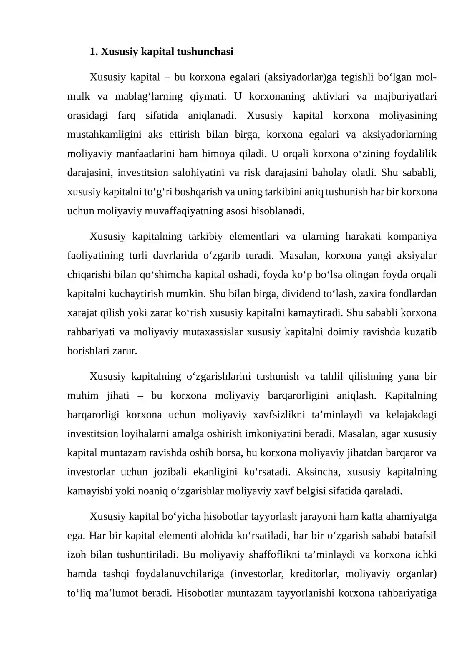 XUSUSIY KAPITALDAGI O‘ZGARISHLAR HISOBOTINING MAZMUNI 4