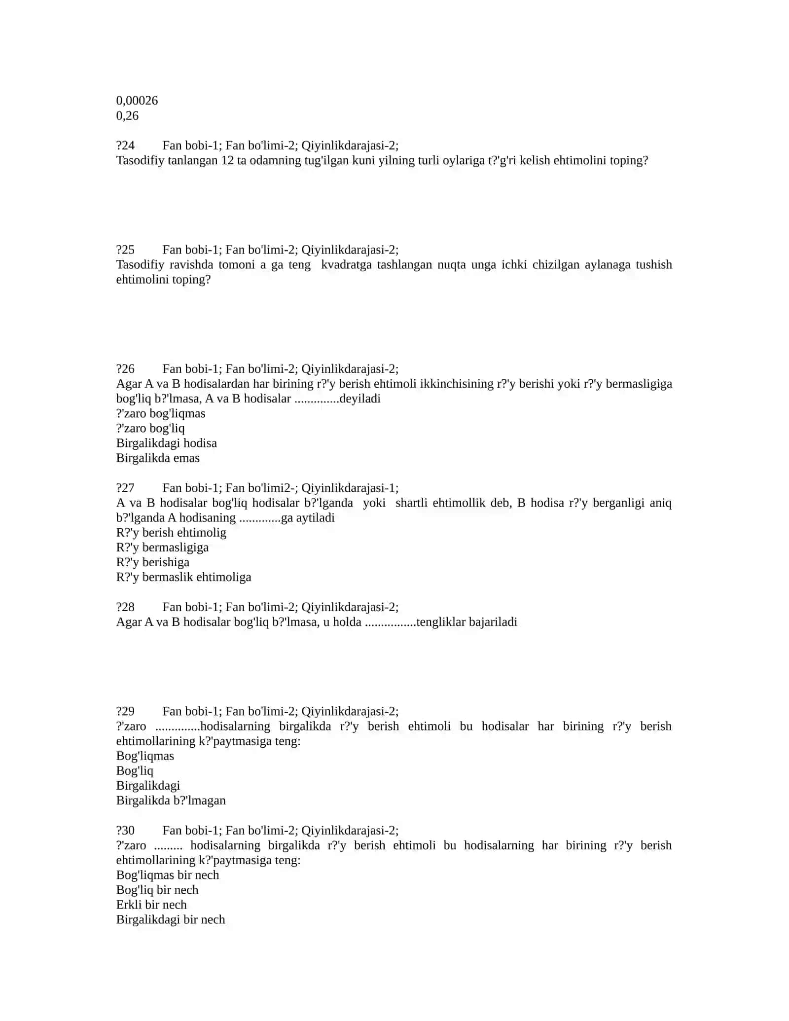 Ehtimollar nazariyasi va matematik statika 4-kurs 4