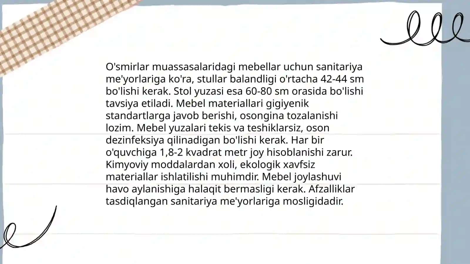 Bolalar va o'smirlar muassasalarida mebellar va jihozlarni gigiyenik baholash 4