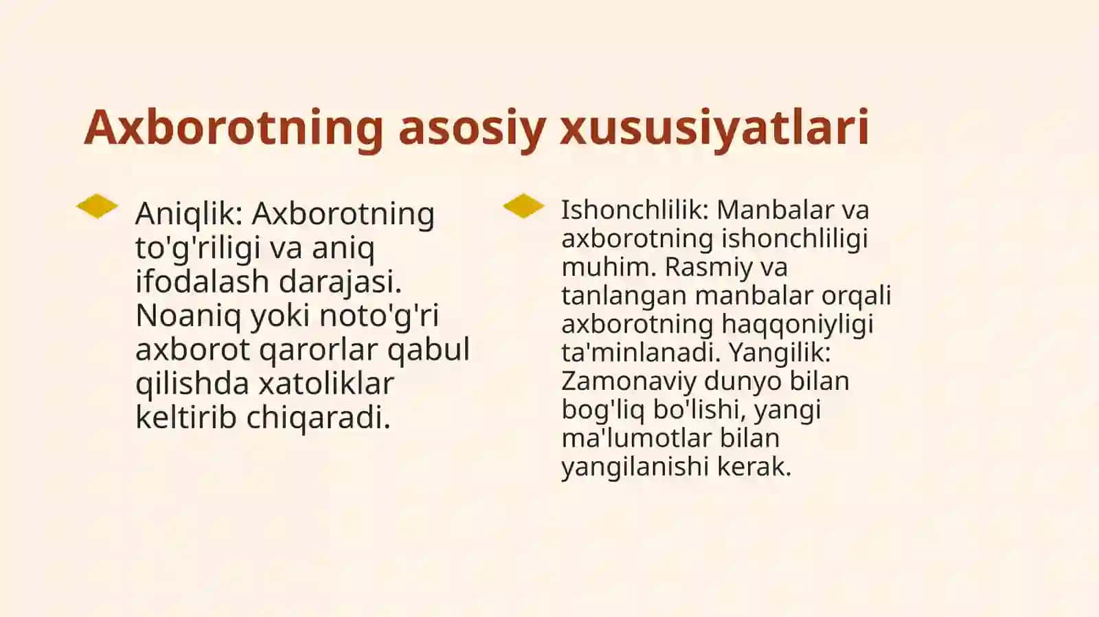 Axborotlarning asosiy xususiyatlari va tavsifnomasi 4