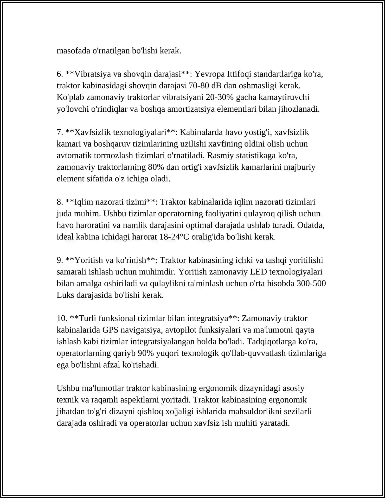 TRAKTOR VA MASHINANING ERGONOMIK KO'RSATGICHLARI 4