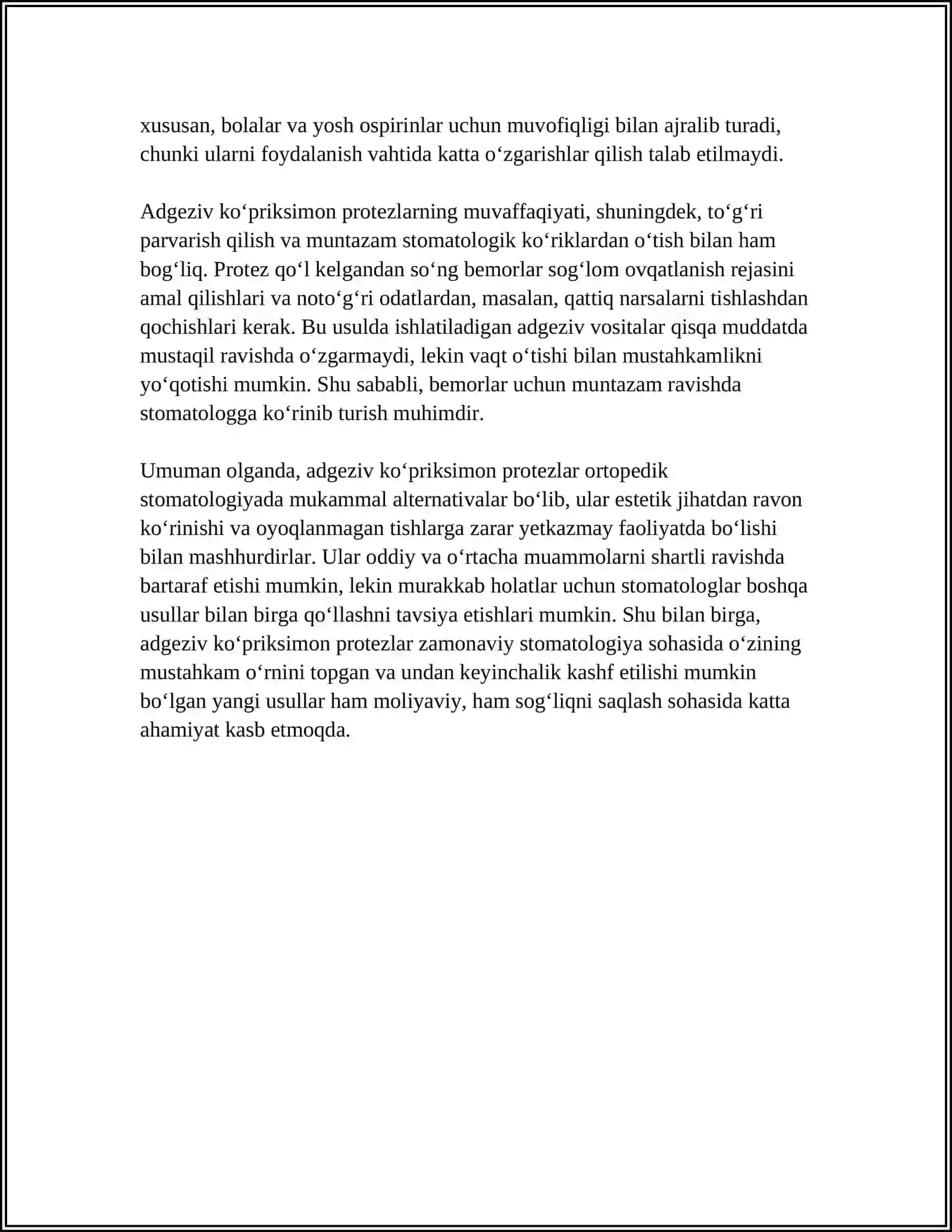 ORTOPEDIK STOMATOLOGIYADA ADGEZIV KOʻPRIKSIMON PROTEZLAR 4