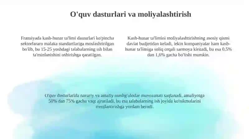Kasbiy taʼlim tizimida rivojlangan davlatlar. Fransiya 4