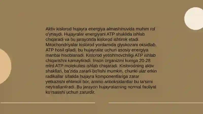 Aktiv kislorodning hujayra hayotiy jarayonidagi ahamiyati 4