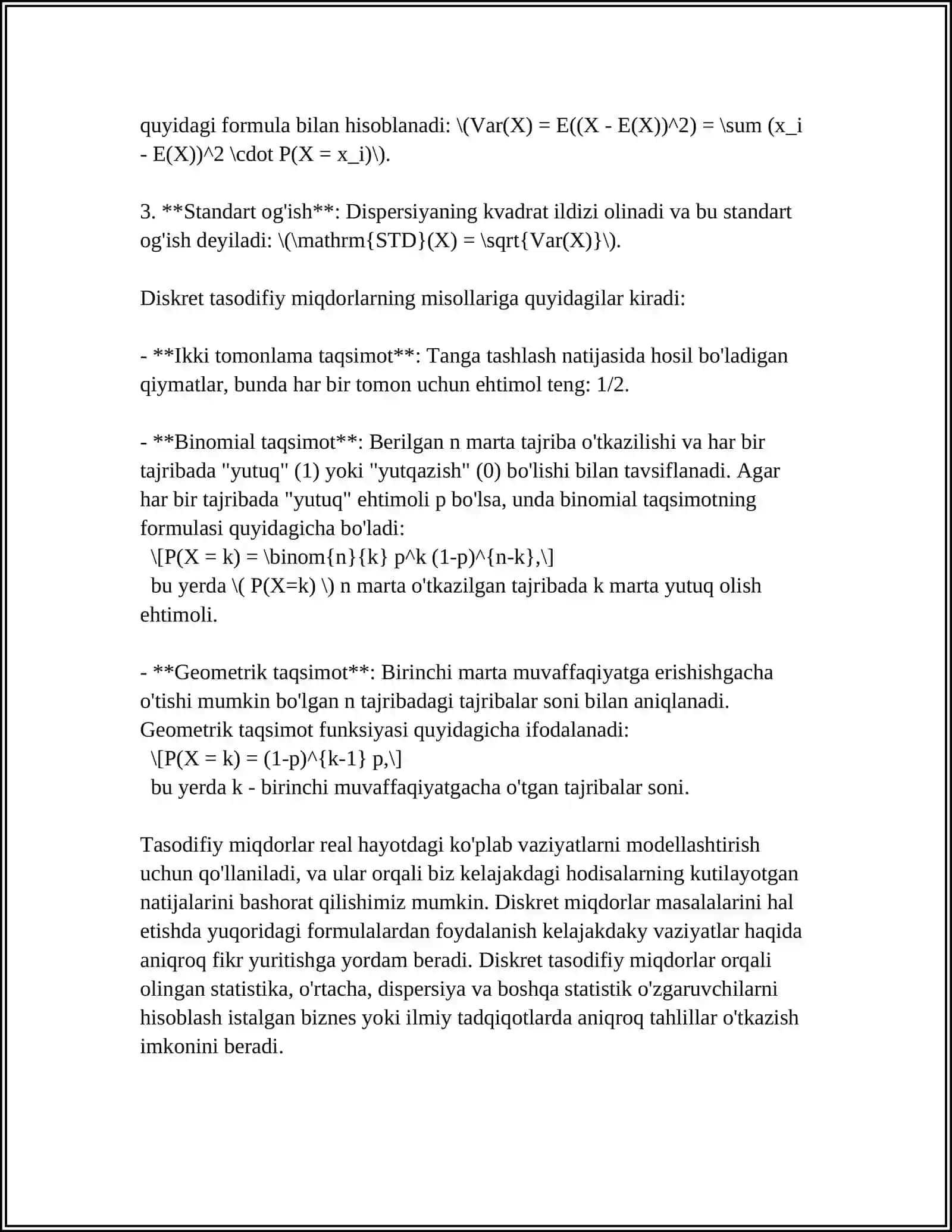 DISKRET TASODIFIY MIQDORNING TAQSIMOT QONUNI 4