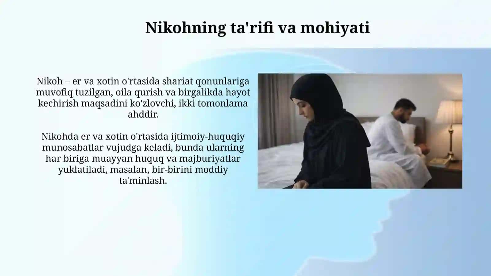 Islom huquqshunosligida oila, nikoh,talog, idda, zihor tushunchalarini tariflash 4